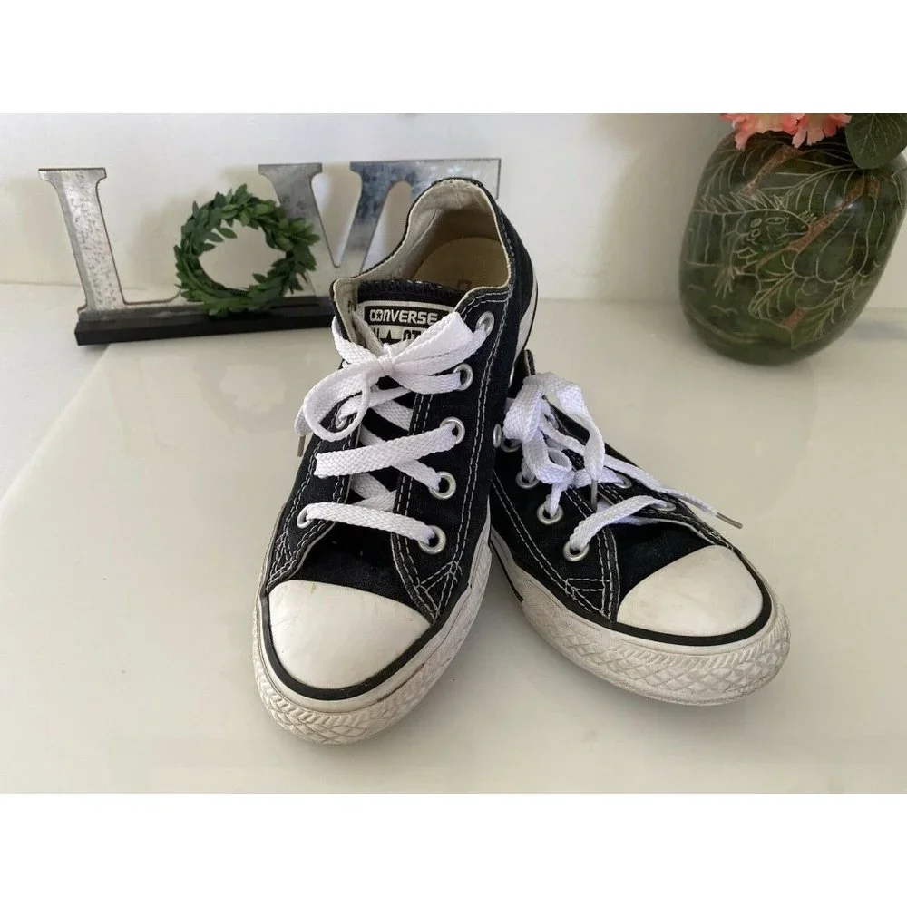 Converse‎ Chuck Taylor Kids Youth Black Canvas Low Sneakers Shoes Size 12.5M GUC